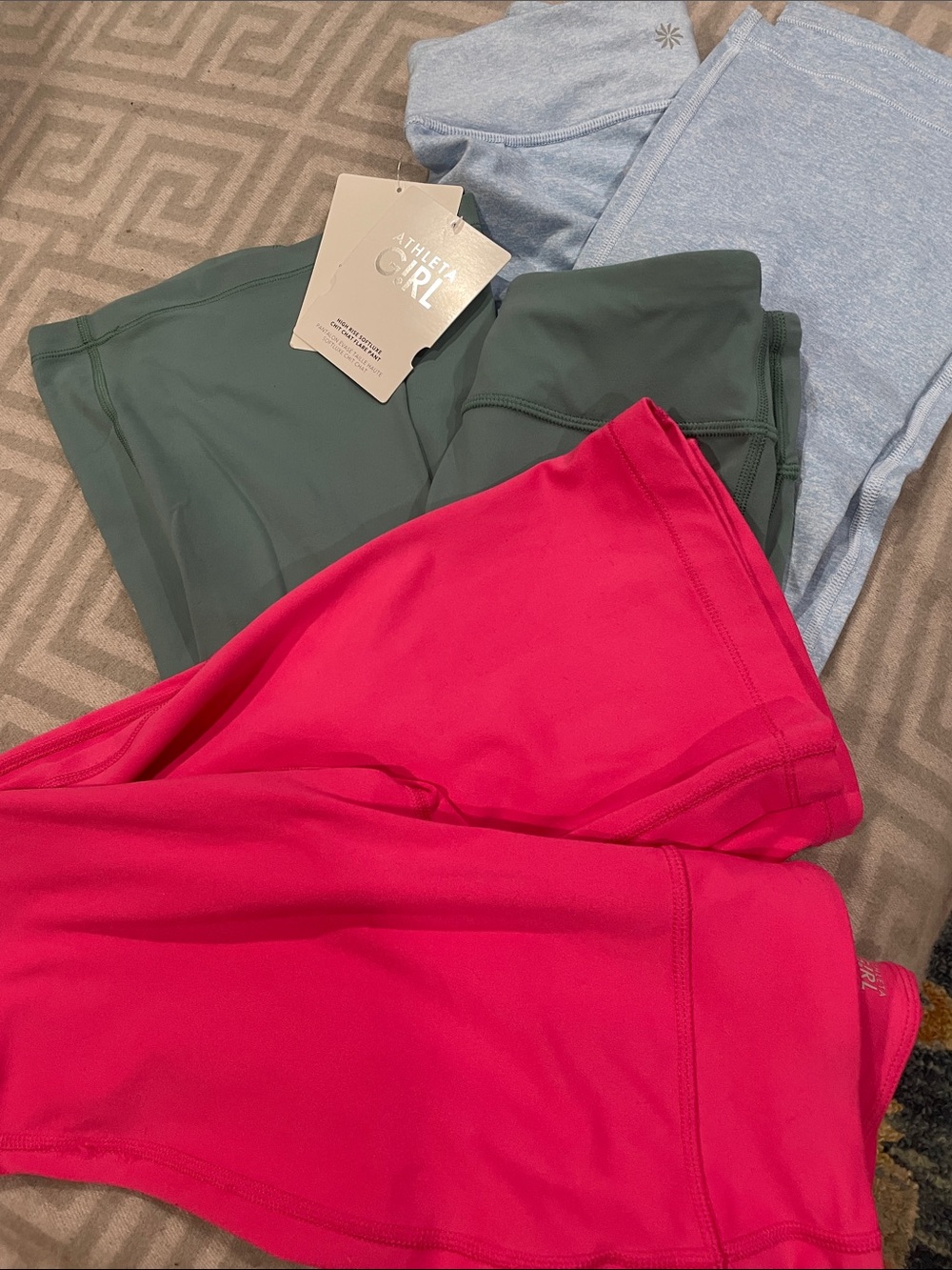 Athleta Girl Leggings Trio in Teal, Sky Blue, and hot Pink - straight leg. DEAL!